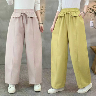 松紧腰大口袋哈伦裤 宽松大码 女百搭显瘦A831 弯刀休闲裤 纯棉质薄款