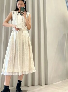 提花小众蝴蝶结装饰无袖上衣