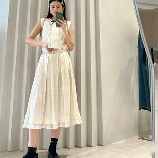 提花蝴蝶结装 本 饰无袖 上衣 饰A字褶长半裙 花一 裙边装 上海高版