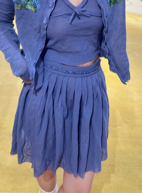 花一【上海高版本】26ss百搭纯色轻薄毛边打褶针织半身裙shushuto