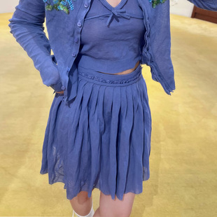 本 26ss百搭纯色轻薄毛边打褶针织半身裙shushuto 上海高版 花一