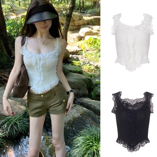 花一【上海高版本】“24ss新田曦薇同款黑白蕾丝花边性感纯欲背心