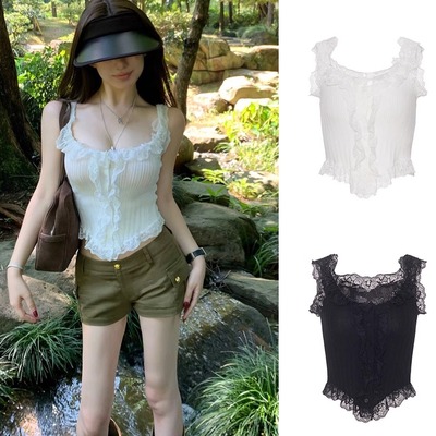 黑白蕾丝花边性感背心