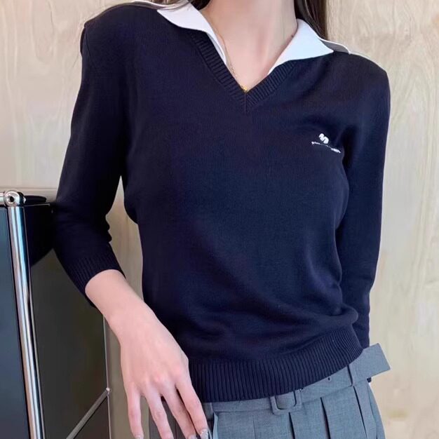 拼接七分袖套头针织女
