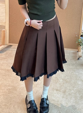 花一【上海高版本】气质优雅半身裙撞色裙边装饰百褶裙女shushuto