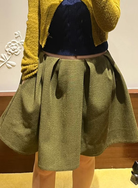 花一【上海高版本】设计口袋短裙不规则褶裥鱼骨半身裙女shushuto