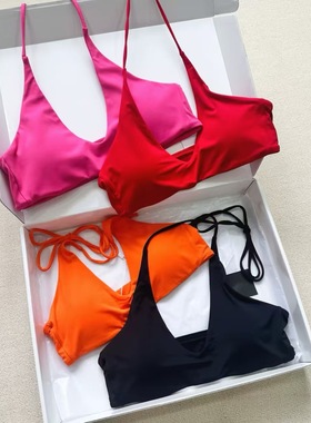 花一【上海高版本】大U领挂脖系带瑜伽内衣黑色/红色/橙色/玫红女