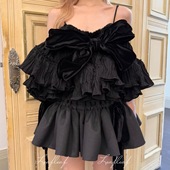 本 花一 上海高版 25ss新高级百搭复古潮流褶饰叠层蝴蝶结吊带女