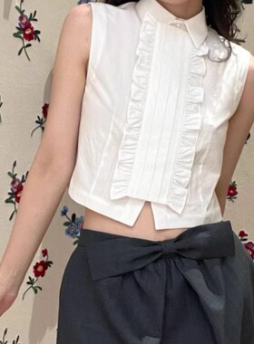 花一【上海高版本】23ss高级百搭塔片无袖短款衬衣上衣女shush