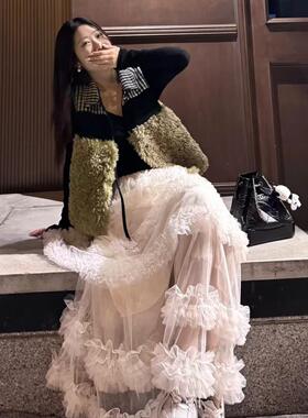 花一【上海高版本】纱裙半身长裙防走光三层手工拼接网纱a字裙女