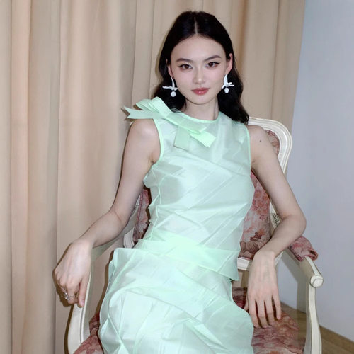 高级侧蝴蝶结褶皱上衣女