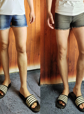 夏装新款男士纯色超短裤弹力三分裤修身毛边牛仔短裤女士紧身热裤