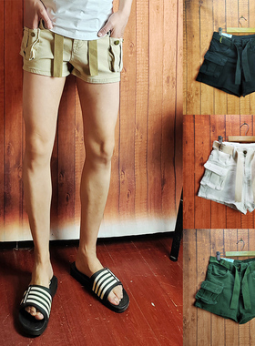 夏季工装牛仔短裤男士超短裤热裤显瘦裤子弹力三分裤腰带装饰短裤