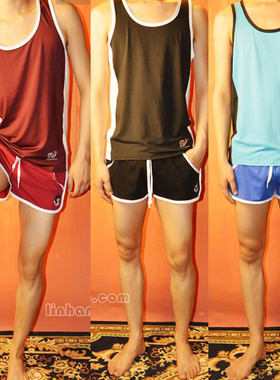 夏新款男士居家健身修身二分裤日系运动网眼热裤网孔沙滩短裤套装