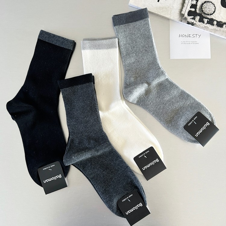 韩国东大门男袜 秋冬款拼色纯棉舒适加厚中筒袜 商务休闲百搭现货