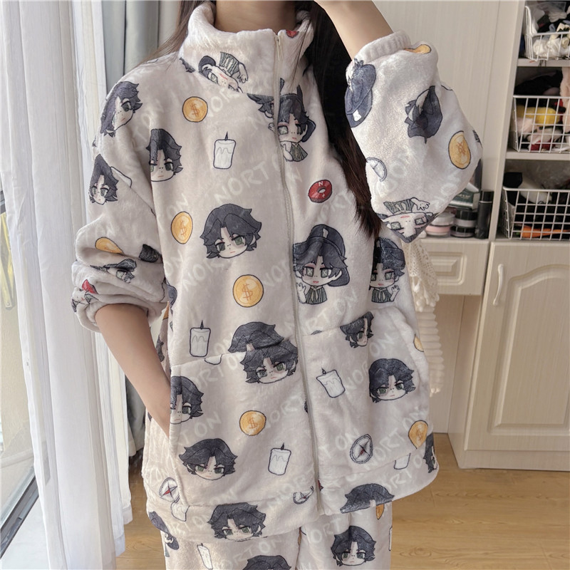 第五人格冬季加厚法兰绒保暖男女情侣睡衣拉链两件套家居服可外穿