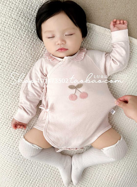 洋气外出服新生婴儿女宝宝衣服樱桃三角包屁衣系带和尚服长袖爬服