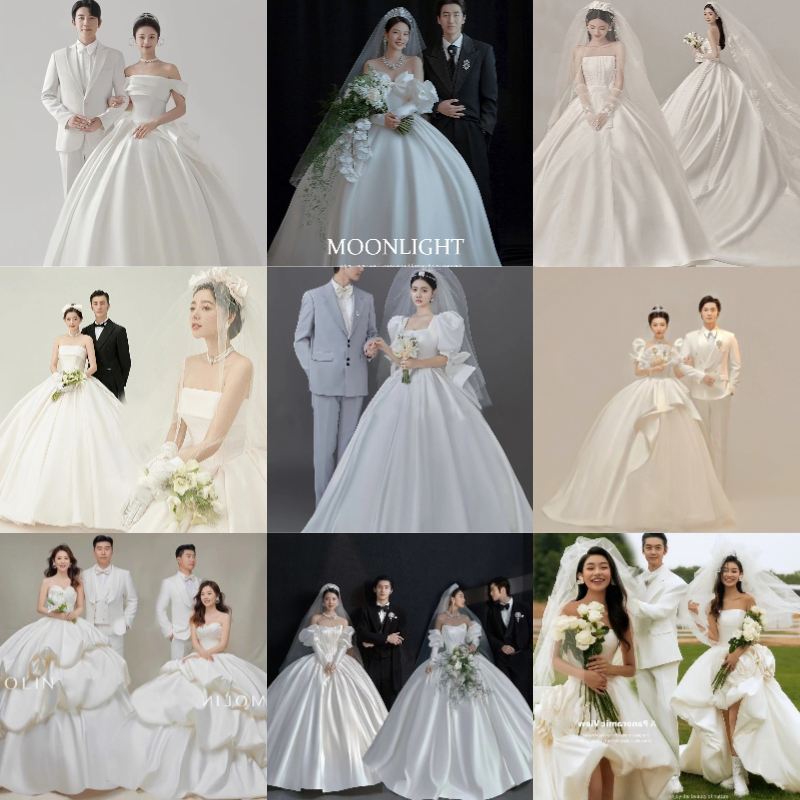 新款影楼主题拍照服装白色抹胸婚纱情侣旅拍草坪外景在逃公主礼服