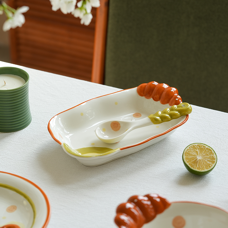 肆月陶瓷家用可爱长方形早餐盘