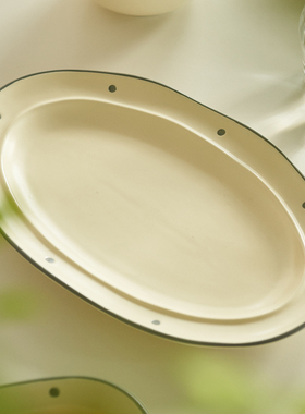 肆月鱼盘家用蒸鱼盘子2026新款高级感陶瓷深鱼盘椭圆形蒸鱼盘大号