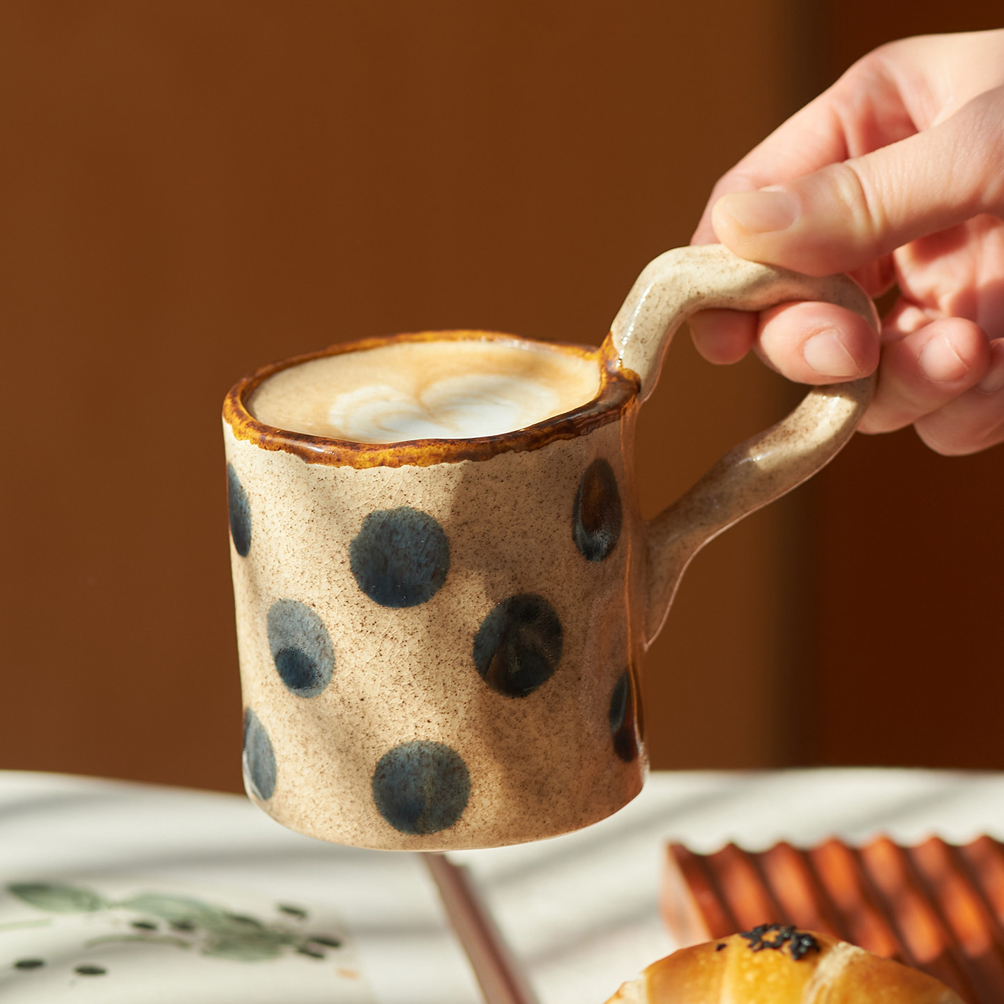 肆月马克杯粗陶复古陶瓷咖啡杯家用喝水杯子早餐牛奶杯办公室水杯