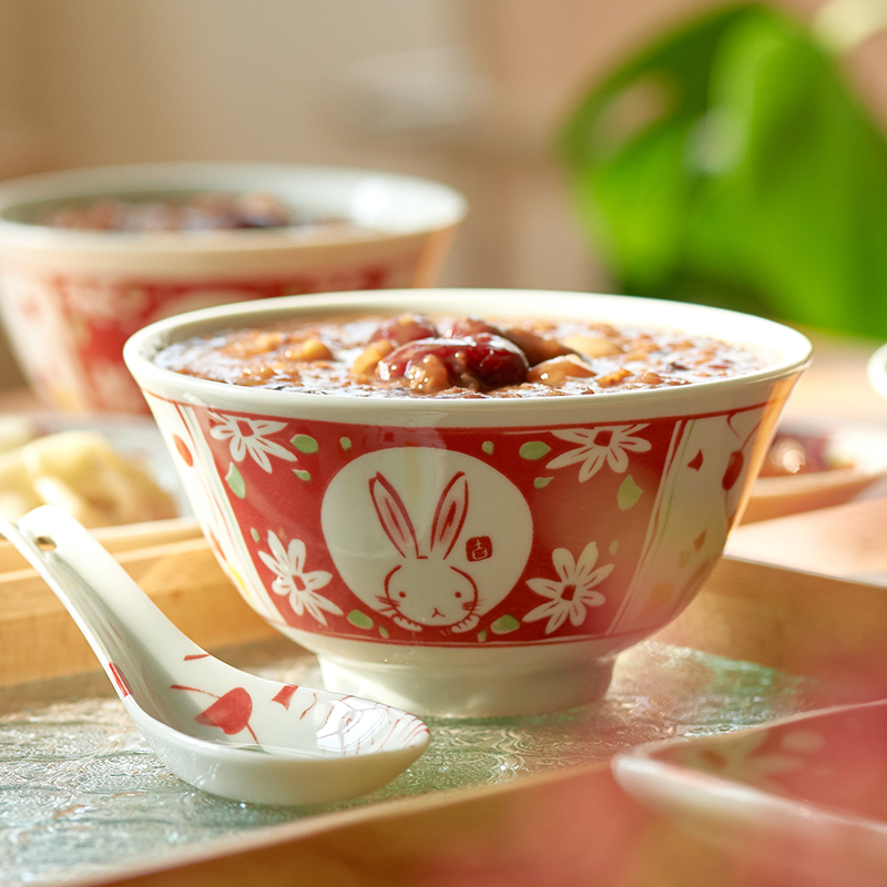 肆月日式复古听云兔子碗盘子陶瓷