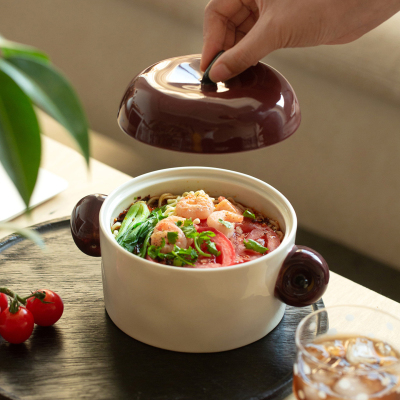 肆月苹果泡面碗带盖大容量可微波