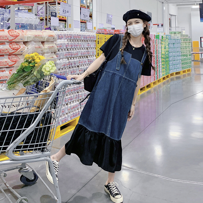 拼接牛仔假两件连衣裙女夏季2024新款气质休闲显瘦鱼尾裙子小个子，女装连衣裙，浙宝178