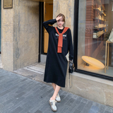 黑色字母长袖连衣裙女2025春季新款韩系慵懒风披肩宽松休闲T恤裙，女装连衣裙，浙宝178