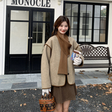 围巾领条纹小香风毛呢外套女秋冬2025新款韩系时髦洋气呢大衣短款，女装毛呢外套，浙宝178