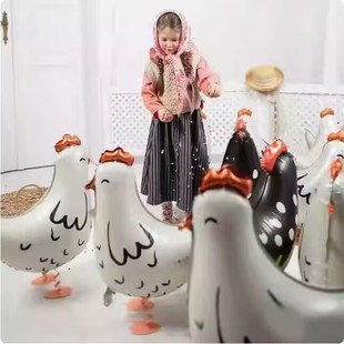 走地鸡冲气网红卡通走路动物牛羊马猪鸭气球装饰铝膜站立散步宠物
