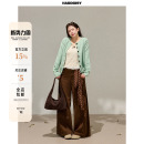 套装 曾小咸大码 上衣春棕色阔腿裤 胖mm薄荷绿色针织毛衣开衫 女装