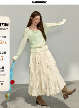 曾小咸大码女装“植物系”绿色罩衫配吊带两件套春季胖mm显瘦套装