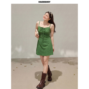 曾小咸大码 绿色短款 一件8.8折满2件8折 吊带连衣裙 女装