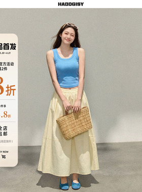 曾小咸大码女装[3/30~4/1 一件8.8折满2件8折]蓝色修身背心吊带夏