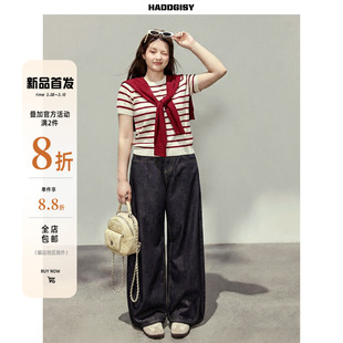 曾小咸大码女装[3/8~3/10 一件8.8折满2件7折]条纹短袖T恤春套装