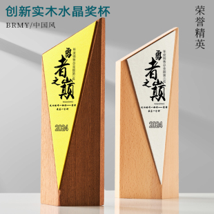 创意新款实木奖杯销售精英优秀员工荣木托纪念品刻字几何形状2024