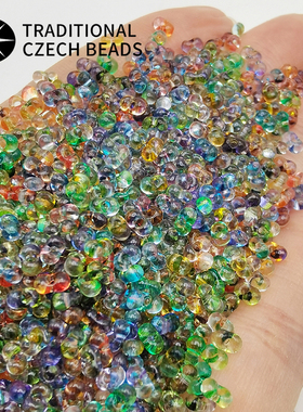捷克进口宝仕奥莎2x4mm渐变双色透明小花生珠diy手链串珠散珠材料