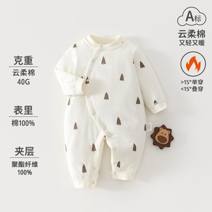 婴儿连体衣秋冬季40克夹棉连体宝宝薄棉保暖哈衣婴儿衣服秋冬