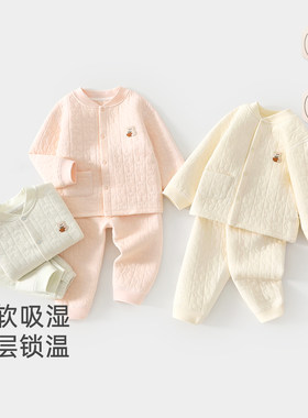 婴儿衣服秋冬打底新生儿夹棉套装睡衣睡裤秋款内衣男女宝宝家居服