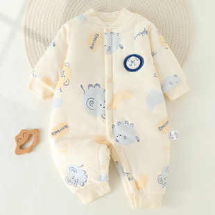 婴儿棉服秋冬夹棉加厚保暖宝宝连体衣a类纯棉新生儿衣服睡衣冬装