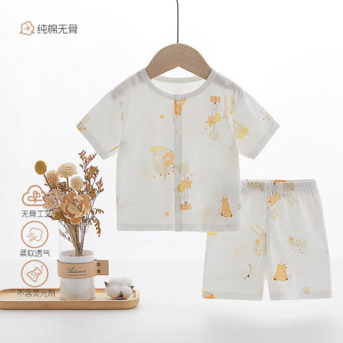 新生婴儿夏季薄款纯棉短袖套装男女宝宝外出服两件套夏装分体服