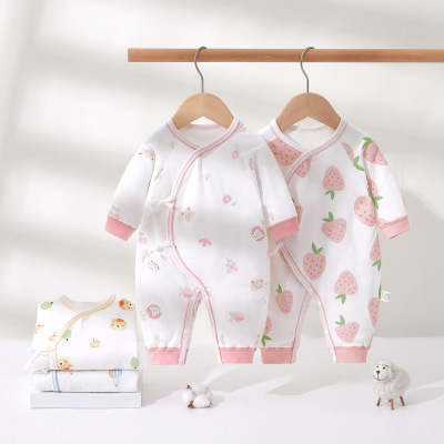 40克薄棉新生婴儿衣服纯棉秋冬装夹棉哈衣爬服初生宝宝保暖连体衣