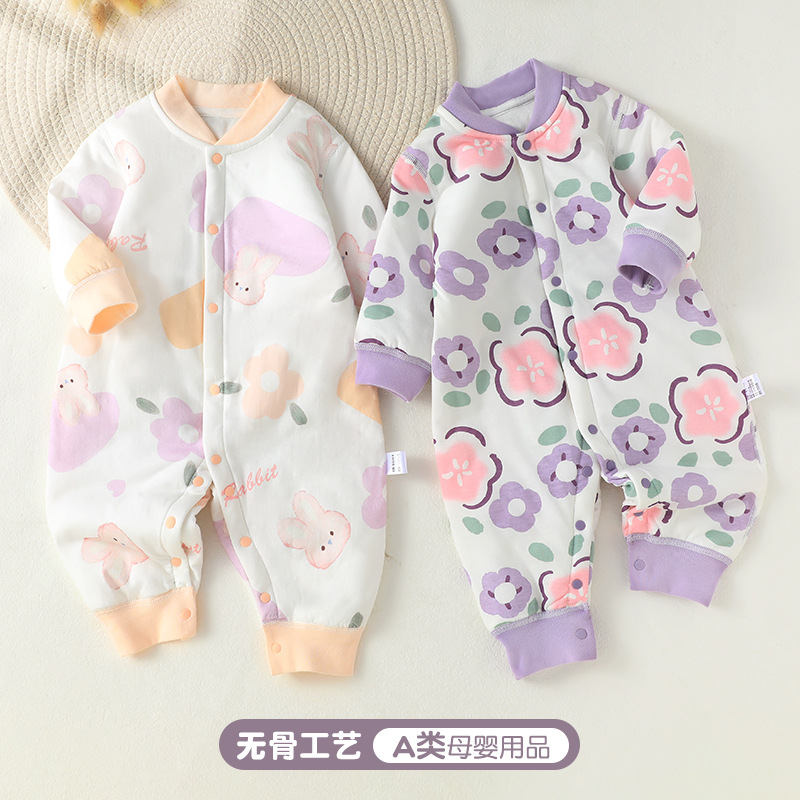 婴儿连体衣春秋40g夹棉护肚男女宝宝秋装哈衣韩版新生儿衣服棉服