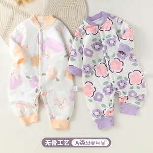 婴儿连体衣春秋40g夹棉护肚男女宝宝秋装哈衣韩版新生儿衣服棉服