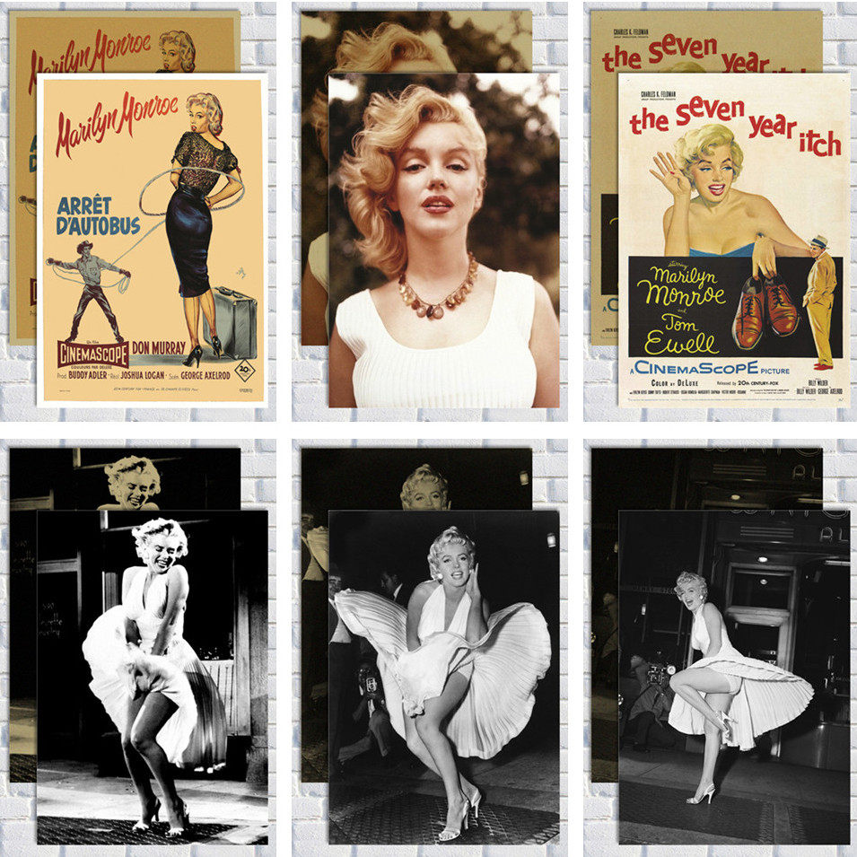 玛丽莲梦露海报画 牛皮纸怀旧复古老电影人物明星挂画 酒吧装饰画