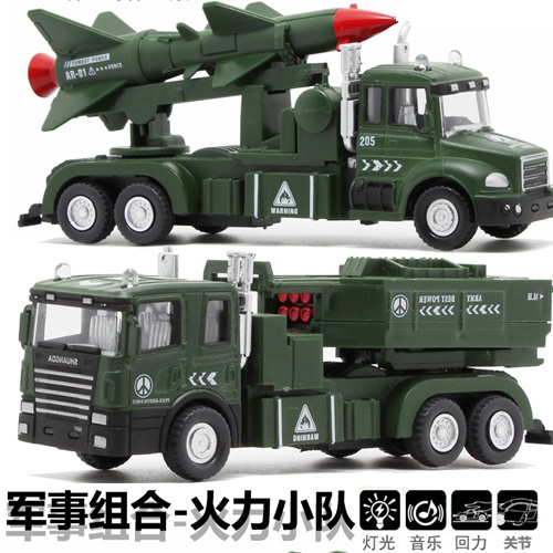 合金軍事火箭大炮車模型小汽車 兒童戰車 燈光聲音回力滑行玩具車