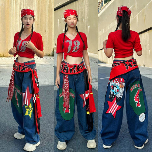 宽松阔腿牛仔hiphop街舞裤子女