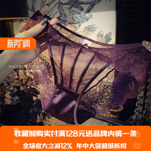 轻熟乌梅紫！法式中古缎面蕾丝内裤女2025新性感网纱透明中低腰