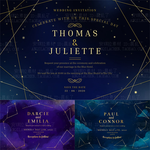 唯美夜空闪烁星空星座婚礼背景海报矢量AI设计素材